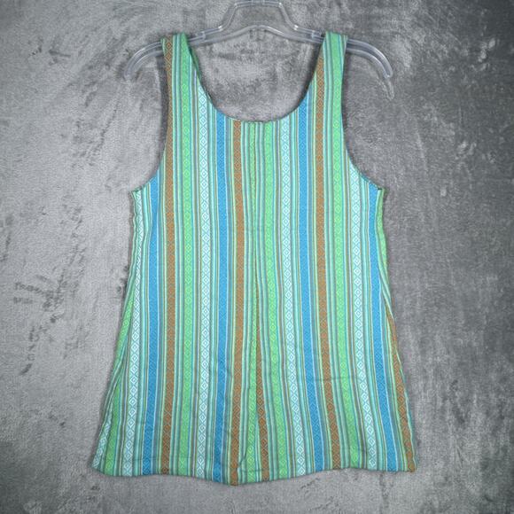 Handmade Dress Medium Green Blue Boho Hippie Striped Tunic Festival Sleeveless - Picture 3 of 8